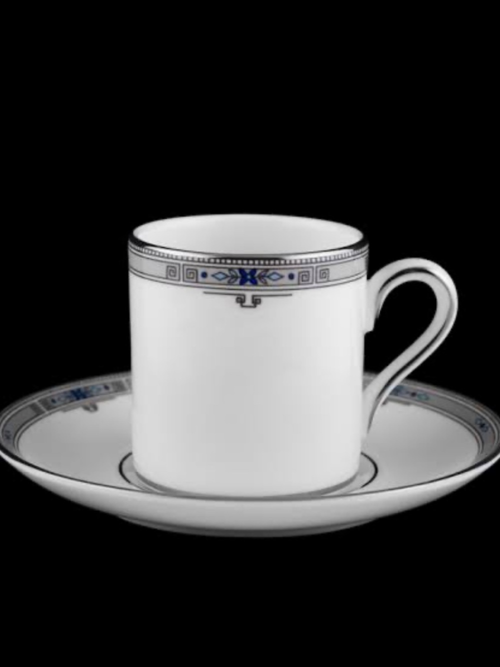 Wedgewood Demitasse Espresso Cup & Saucer Amherst Blue Silver Geometric